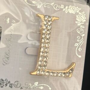 Elegant rhinestone letter “L” brooch Gold  tone